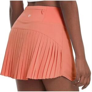 Baleaf Peach Partially Pleated Athletic Tennis Skirt with Shorts & Pockets| S